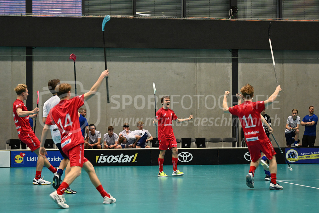 Switzerland B U19 vs Finland U19 - 2. February 2024 | Switzerland B U19 vs Finland U19
U19 Men International Matches in Switzerland
GoEasy Arena, Siggenthal Station
Switzerland forward #3 Seya Schwarz celebrating a goal.
Credit: Markus Aeschimann | <a href="https://www.markus-aeschimann.ch">Sportfotografie Markus Aeschimann</a> | <a href="https://www.instagram.com/sportfotografie.aeschimann">@sportfotografie.aeschimann</a> - Realisiert mit Pictrs.com