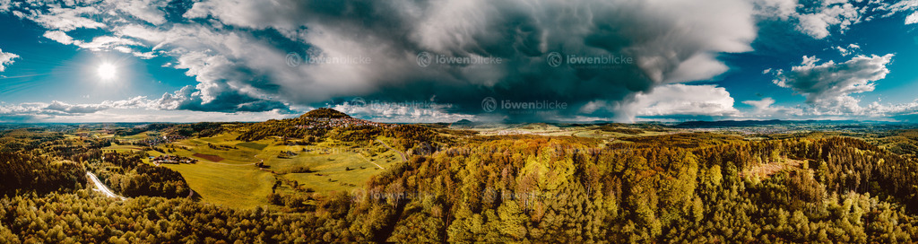 Hohenstaufen nach einem Gewitter | Hohenstauen, Gewitter, Wolken, Regenbogen, Sonne, Sommer, Panorama