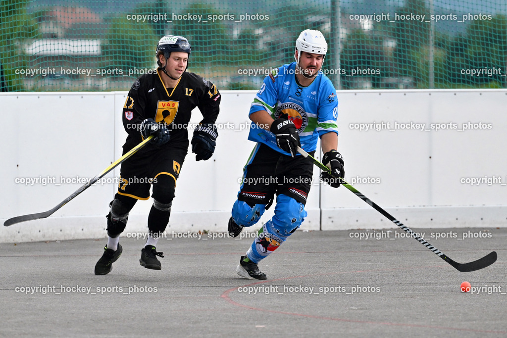 ASKÖ Hockey Villach vs. VAS Ballhockey  | #17 Hobitsch Samuel VAS Villach, #11 HEU Marco ASKÖ Villach Hockey, ASKÖ Hockey Villach vs. VAS Ballhockey , ASKÖ Hockey Villach vs. VAS Ballhockey  am 06.07.2025 in Villach (Alpen Arena ), Austria, (Photo by Bernd Stefan)