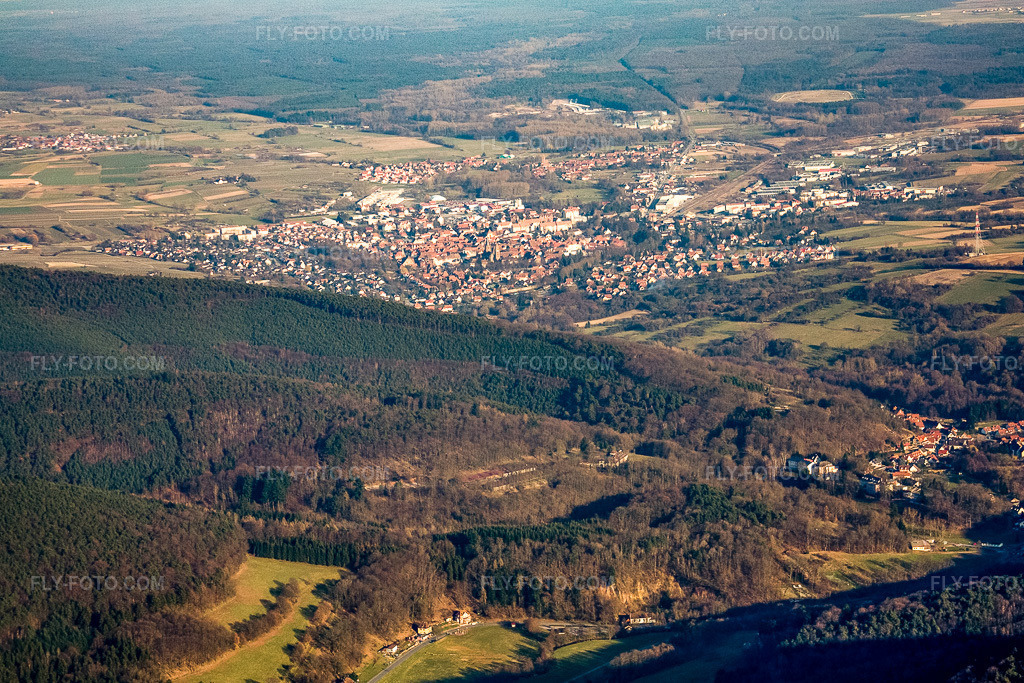 Aerial view: View of the town from the west in Wissembourg in the state Bas-Rhin, France. – Photo: IMG_17475.jpg taken on 03/21/2009 by Werner Riehm/FLY-FOTO.com – Resolution of the original: 4139 x 2759 px