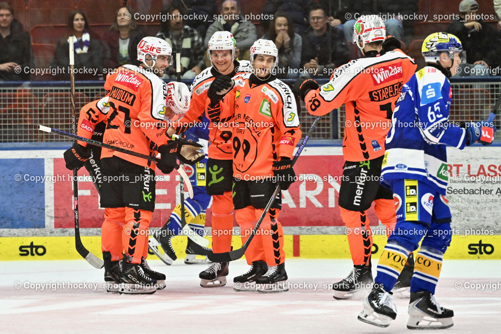 EC IDM WÄRMEPUMPEN VSV vs. MOSER MEDICAL GRAZ99ERS | Jubel Graz 99ers, #21 Lukas Haudum Graz 99ers, #14 Kilian Zündel Graz 99ers, #18 Paul Stapelfeldt Graz 99ers, #65 Michael Kernberger EC VSV, EC IDM WÄRMEPUMPEN VSV vs. MOSER MEDICAL GRAZ99ERS, EC IDM WÄRMEPUMPEN VSV vs. MOSER MEDICAL GRAZ99ERS am 12.03.2026 in Villach (Stadthalle Villach), Austria, (Photo by Bernd Stefan)
