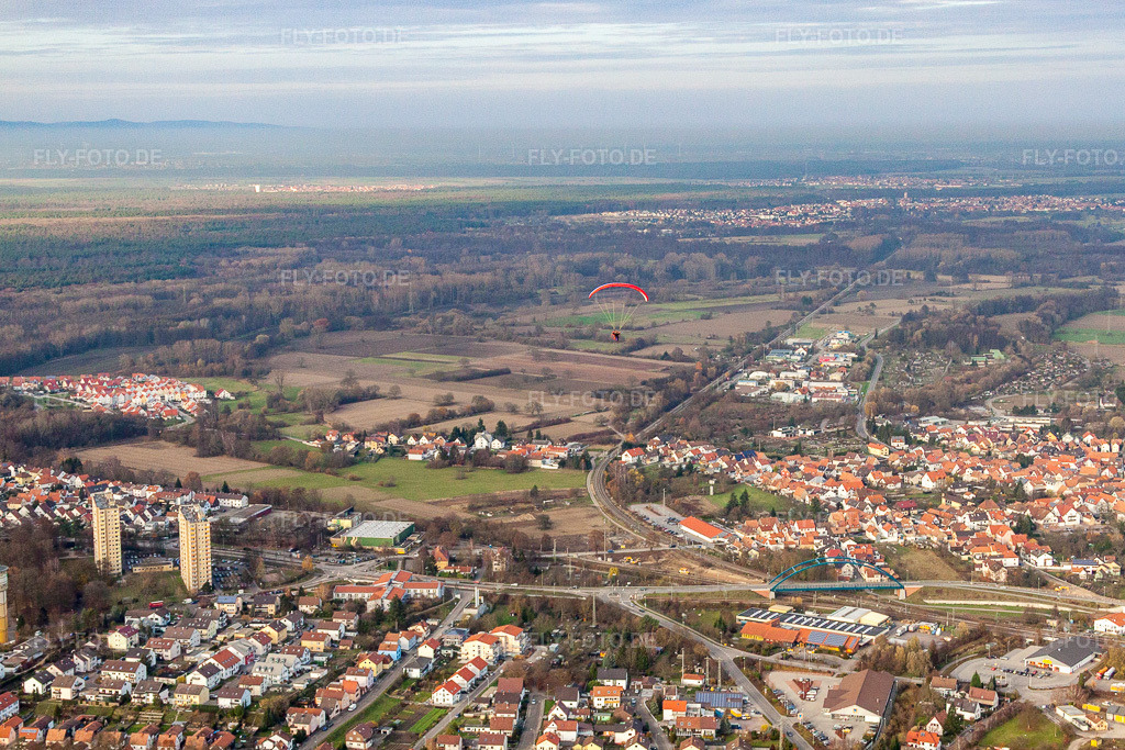 Luftbild: Ortsansicht von Süden in Wörth am Rhein im Bundesland Rheinland-Pfalz in Deutschland. Foto: IMG_22780.jpg vom 21.11.2009 durch Werner Riehm/FLY-FOTO.de
