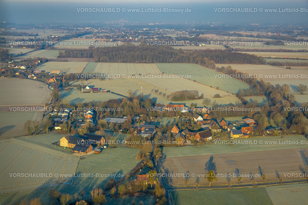 Hamm250200259Uentrop | Luftbild, Wohngebiet Ortsansicht Ortsteil Süddinker, Wohnsiedlung Im Hagen, umgeben von Wiesen und Feldern, Stadtbezirk Rhynern, Hamm, Ruhrgebiet, Nordrhein-Westfalen, Deutschland
