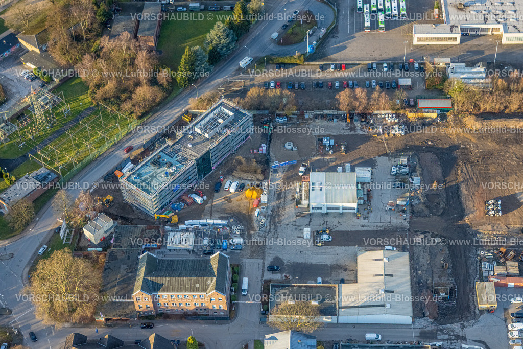 Bottrop251204334 | Luftbild, Industriegebiet Rheinbaben, Baustelle mit Neubau an der Hiberniastraße, Logistikprojekt und Light-Industrial-Projekt "Central Ruhr" auf ehemaligem Brownfield-Areal, Eigen, Bottrop, Ruhrgebiet, Nordrhein-Westfalen, Deutschland