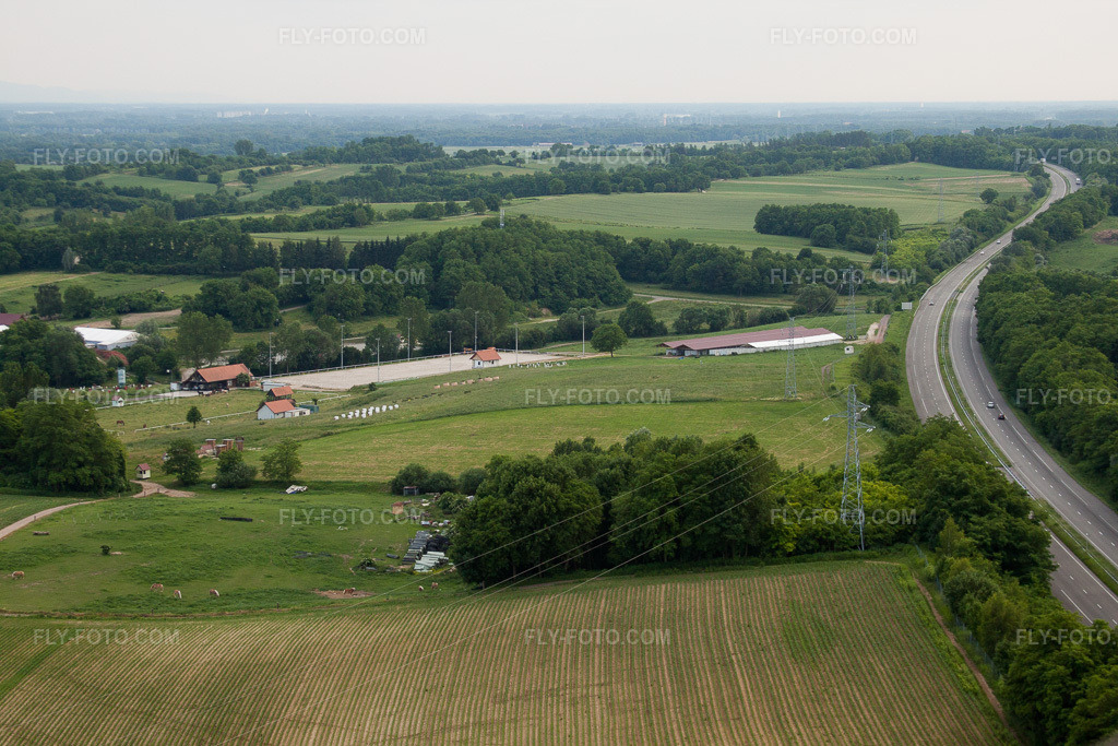 Aerial view: Haras de la Née in Neewiller-près-Lauterbourg in the state Bas-Rhin, France.Photo: IMG_28741.jpg taken on 06/14/2010 by Werner Riehm/FLY-FOTO.comResolution of the original: 4752 x 3168 px