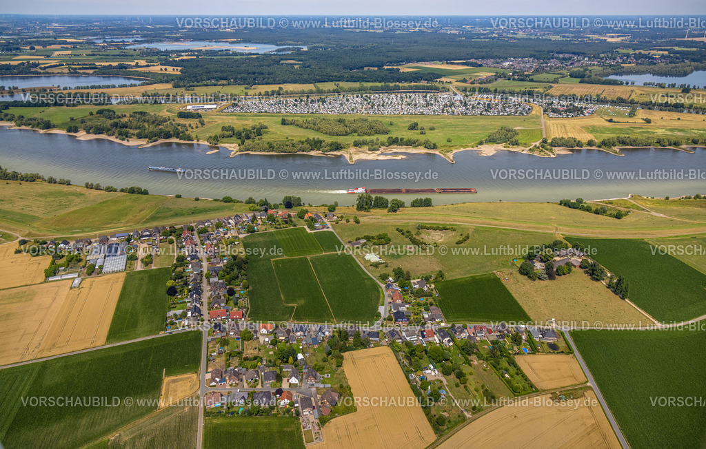 Wesel220703291 | Luftbild, Ansicht Ortsteil Perrich, Fluss Rhein und Campingplatz Grav Insel, Perrich, Wesel, Niederrhein, Nordrhein-Westfalen, Deutschland