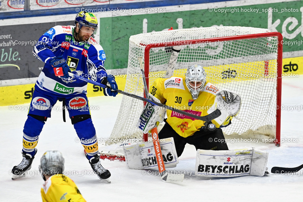 EC IDM Wärmepumpen VSV vs. Vienna Capitals | #91 Nick Hutchison EC VSV, #30 Sebastian Wraneschitz Vienna Capitals, EC IDM Wärmepumpen VSV vs. Vienna Capitals, EC IDM Wärmepumpen VSV vs. Vienna Capitals am 28.01.2026 in Villach (Stadthalle Villach), Austria, (Photo by Bernd Stefan)