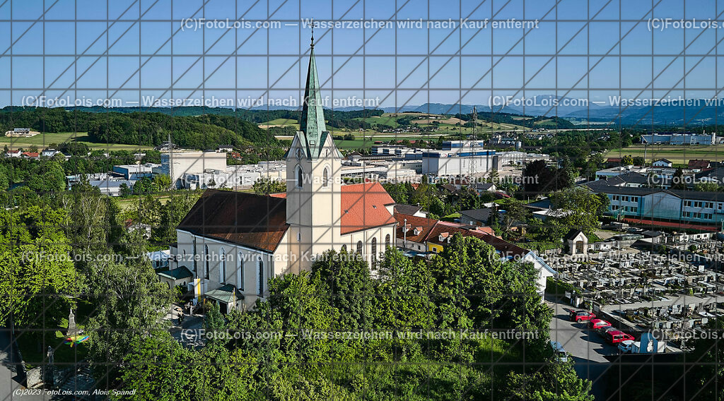 0048_Luftbild_Pfarrkirche Wieselburg | (C)FotoLois.com, Alois Spandl, Luftbild, Pfarrkirche Wieselburg, Sa 27. Mai 2023.