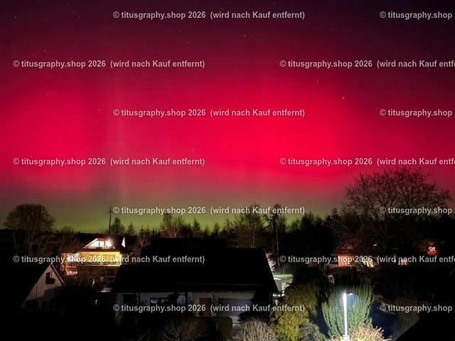 Polarlicht (Aurora borealis, Nordlicht ) Hessisch Lichtenau FÖHREN, Foto 05 | Die titusgraphy.shop-Aufnahme vom 19.01.2026 um 22 Uhr, Hessisch Lichtenau, Ortsteil Föhren, zeigt ein sehr seltenes Polarlicht. - Realisiert mit Pictrs.com