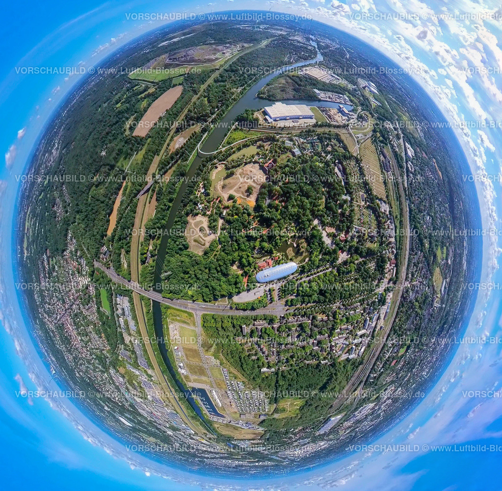 Gelsenkirchen20220806_ZooZoomErlebniswelt-2-125 | Luftbild, ZOOM Erlebniswelt, Tierpark, Hafen Grimberg, Rhein-Herne-Kanal, Fisheye Aufnahme, Fischaugen Aufnahme, 360 Grad Aufnahme, Bismarck, Gelsenkirchen, Ruhrgebiet, Nordrhein-Westfalen, Deutschland