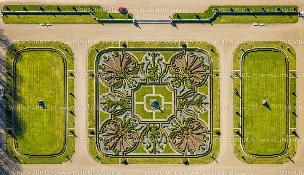 Nordkirchen250400998-Bearbeitet | Luftbild, Schloss Nordkirchen, barocke Schlossanlage, Wasserschloss und Schlossgarten Formen und Farben, Senkrechtaufnahme, Nordkirchen, Münsterland, Nordrhein-Westfalen, Deutschland