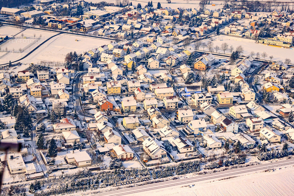 Luftbild: Goethering im Winter bei Schnee in Rheinzabern im Bundesland Rheinland-Pfalz in Deutschland. Foto: IMG_24050.jpg vom 27.01.2010 durch Werner Riehm/FLY-FOTO.de