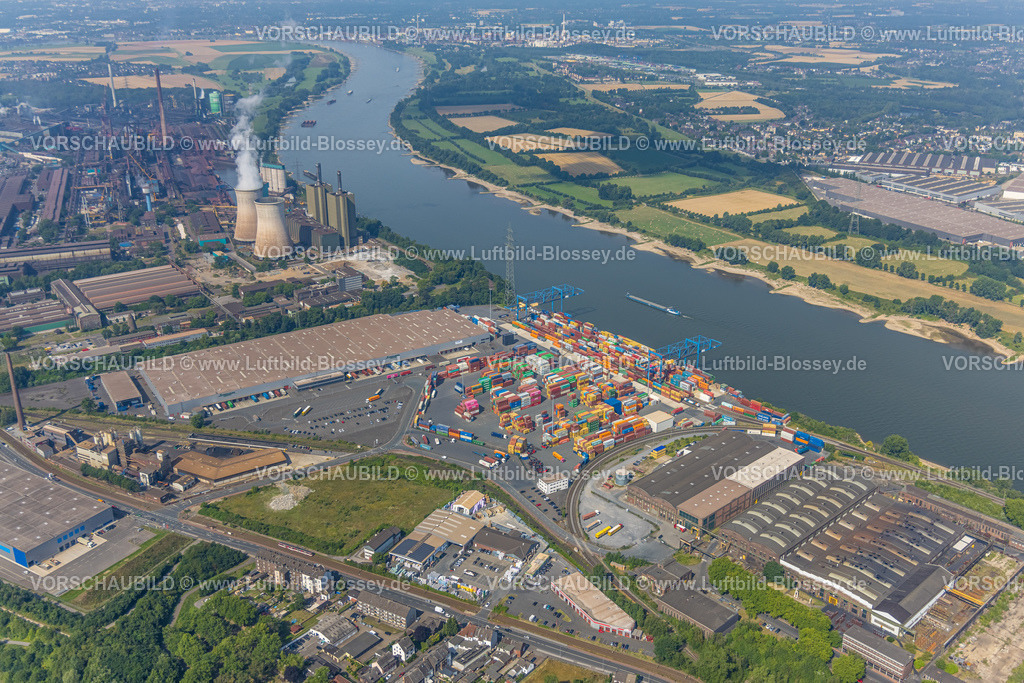 Duisburg220701246 | Luftbild, logport II, Container, Rhein-Ruhr Terminal Gesellschaft am Fluss Rhein, Kraftwerk Huckingen, Wanheim-Angerhausen, Duisburg, Ruhrgebiet, Nordrhein-Westfalen, Deutschland