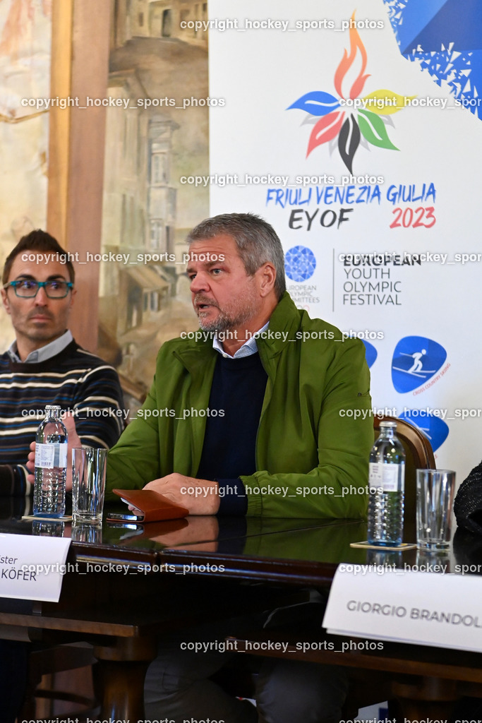 European Youth Olympic Festival EYOF 2023 Pressekonferenz | Stefano Mazzolini, Bürgermeister Spittal an der Drau Gerhard Köfer