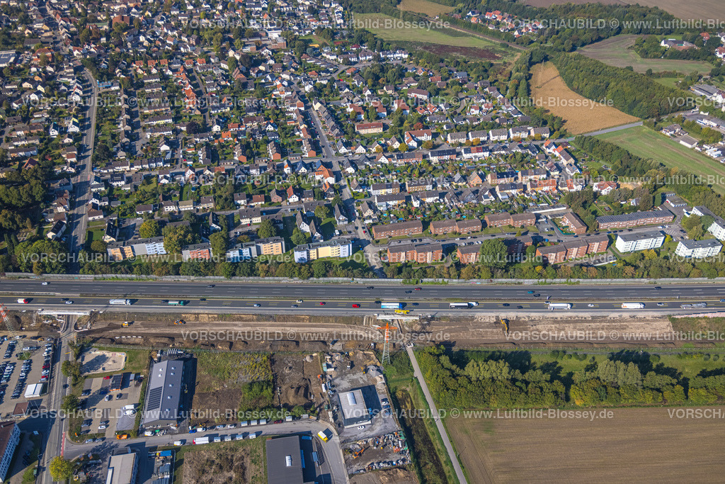Unna220900263 | Luftbild, Gewerbegebiet Hansastraße, Baustelle Unterführung Königsborner Straße Autobahn A1, Unna, Ruhrgebiet, Nordrhein-Westfalen, Deutschland