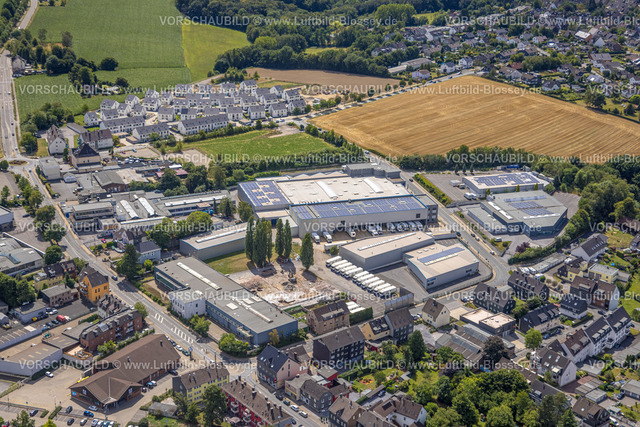 Velbert220803466 | Luftbild, Gewerbegebiet Wülfrather Straße, Wimmersberger Südblick Bauprojekt, Ovale Neubau Wohnsiedlung Hannah-Arendt-Straße, Velbert, Ruhrgebiet, Nordrhein-Westfalen, Deutschland