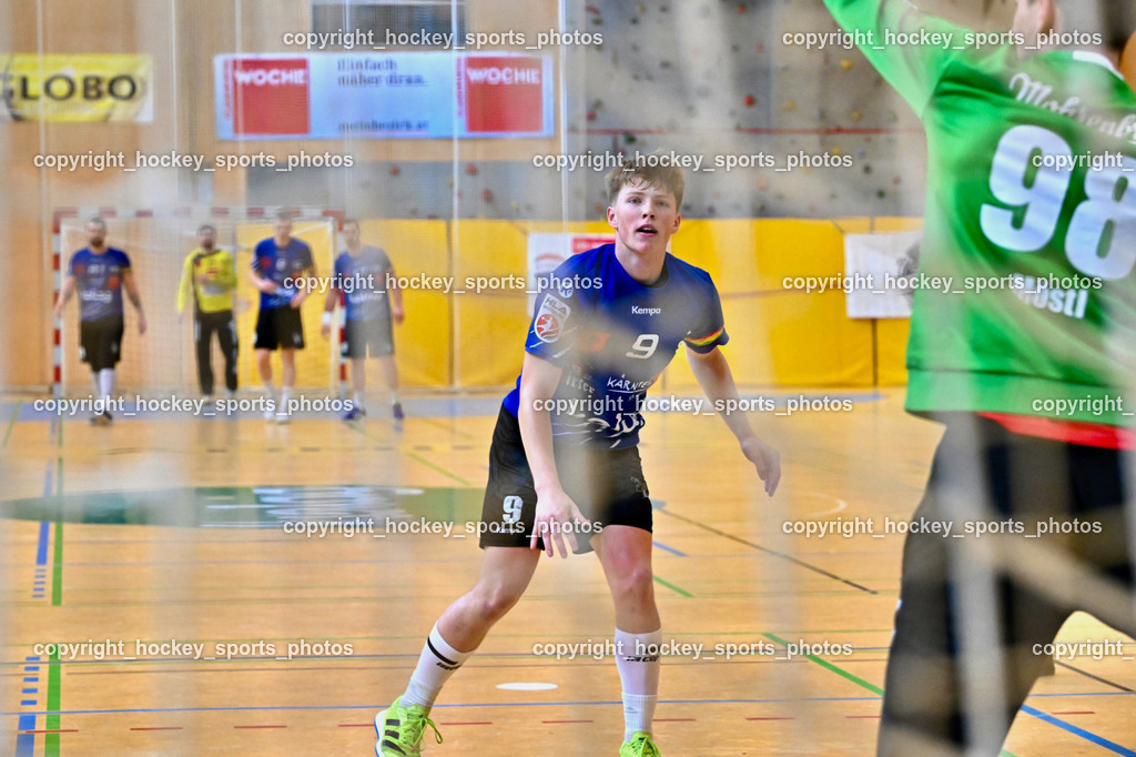 SC Ferlach vs. ALPLA HC Hard 2.3.2024 | #9 SAGER Nico SC Ferlach, #98 MÖSTL Constantin HC Hard, SC Ferlach vs. ALPLA HC Hard 2.3.2024, SC Ferlach vs. ALPLA HC Hard am 02.03.2024 in Ferlach (Ballspielhalle Ferlach), Austria, (Photo by Bernd Stefan)
