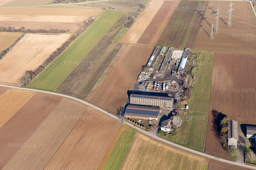 Luftbild: Aussiedlerhof Alsheimer Weg in Plankstadt im Bundesland Baden-Württemberg in Deutschland. Foto: IMG_125534.jpg vom 21.02.2021 durch Werner Riehm/FLY-FOTO.de