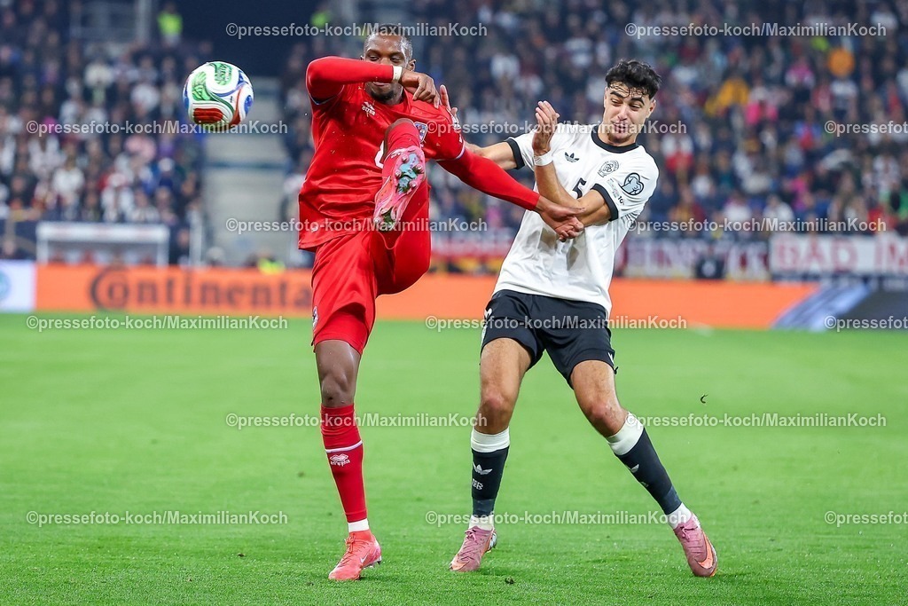 DFB10102501084 | 10.10.2025, Fußball, Länderspiel, Deutschland - Luxemburg, UEFA WM-Qualifikation, 2025/2026, Gruppe A, PreZero Arena in Sinsheim: Christopher Martins (LUX #08) im Zweikampf gegen  Aleksandar Pavlović (GER #05) DFB regulations prohibit any use of photographs as image sequences and or quasi-video.