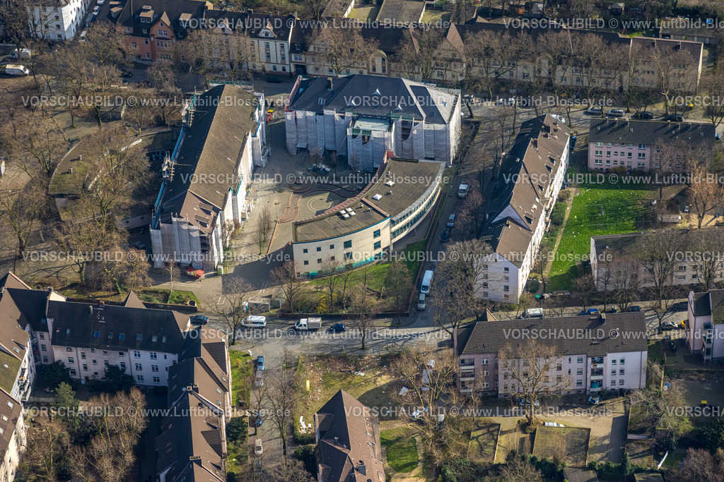 Duisburg240304526 | Luftbild, Baustelle mit Renovierungsarbeiten an der Herbert Grillo-Gesamtschule, Marxloh, Duisburg, Ruhrgebiet, Nordrhein-Westfalen, Deutschland, Duisburg-N