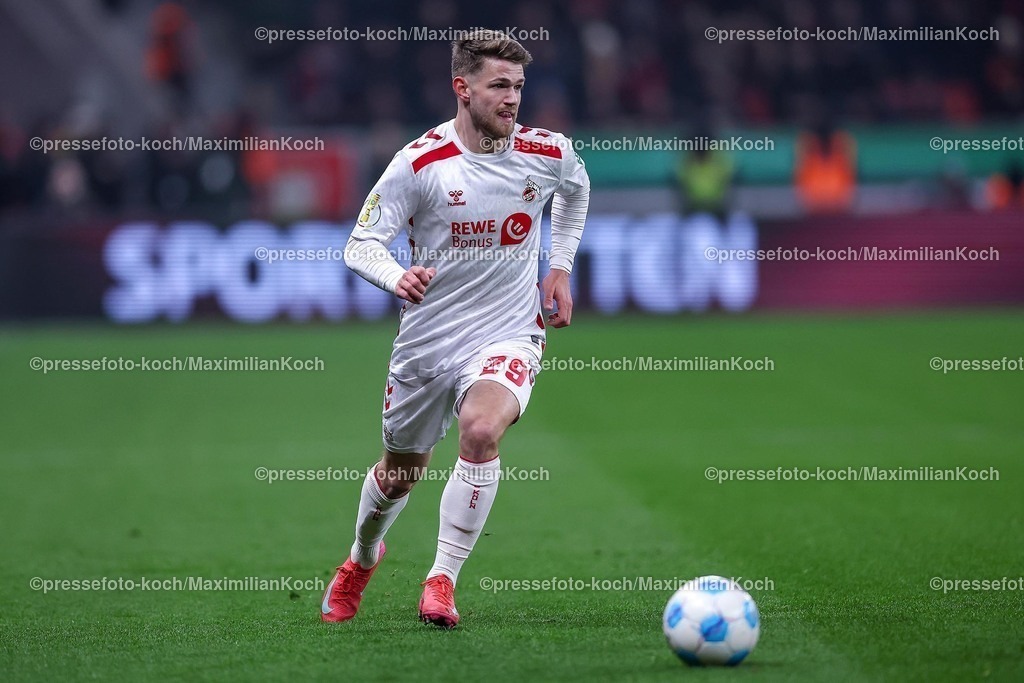 DFB05022502198 | 05.02.2025, Fußball, DFB-Pokal Viertelfinale, Bayer 04 Leverkusen - 1.FC Köln, BayArena, Saison 2024 2025: Jan Thielmann (FC Köln #29)DFB regulations prohibit any use of photographs as image sequences and or quasi-video.