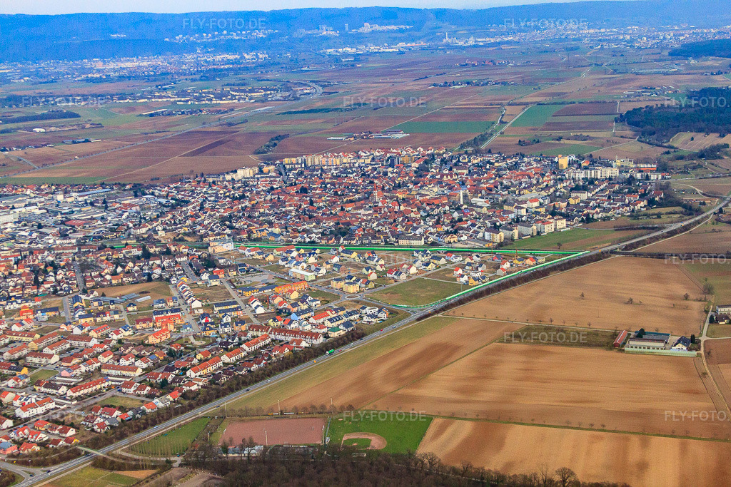 Luftbild: Ortsansicht von Westen in Oftersheim im Bundesland Baden-Württemberg in Deutschland. Foto: IMG_25118.jpg vom 18.03.2010 durch Werner Riehm/FLY-FOTO.de