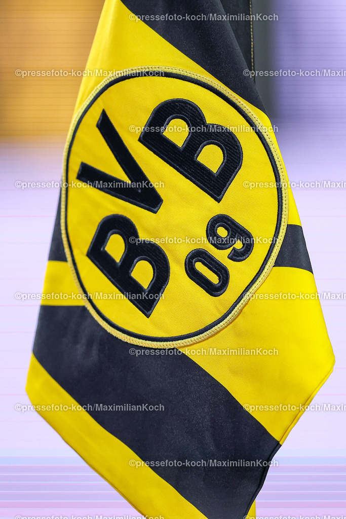 BVB15122402175 | 15.12.2024, Fußball, Borussia Dortmund - TSG 1899 Hoffenheim, 1. Fußball Bundesliga, 14. Spieltag, Signal Iduna Park, Saison 2024 2025: Feature Logo BVB09 Fahne Eckfahne Symbolbild Emblem Symbol SymbolfotoDFB regulations prohibit any use of photographs as image sequences and or quasi-video.