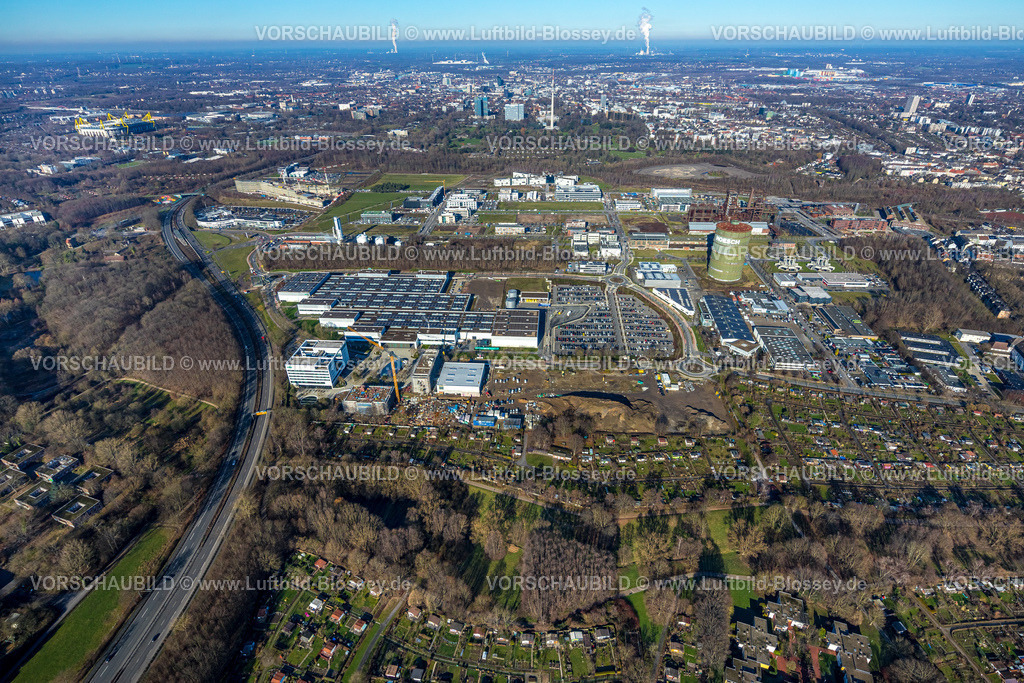 Dortmund230200528 | Luftbild, Gewerbegebiet Phoenix West Übersicht, Gasometer, Wilopark, Hörde, Dortmund, Ruhrgebiet, Nordrhein-Westfalen, Deutschland