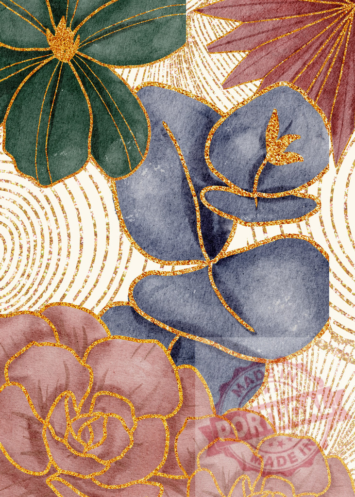 Golden floral pattern creating a luxurious and elegant design | Seamless floral pattern with gold glitter contours creating a luxurious and elegant design - Realisiert mit Pictrs.com