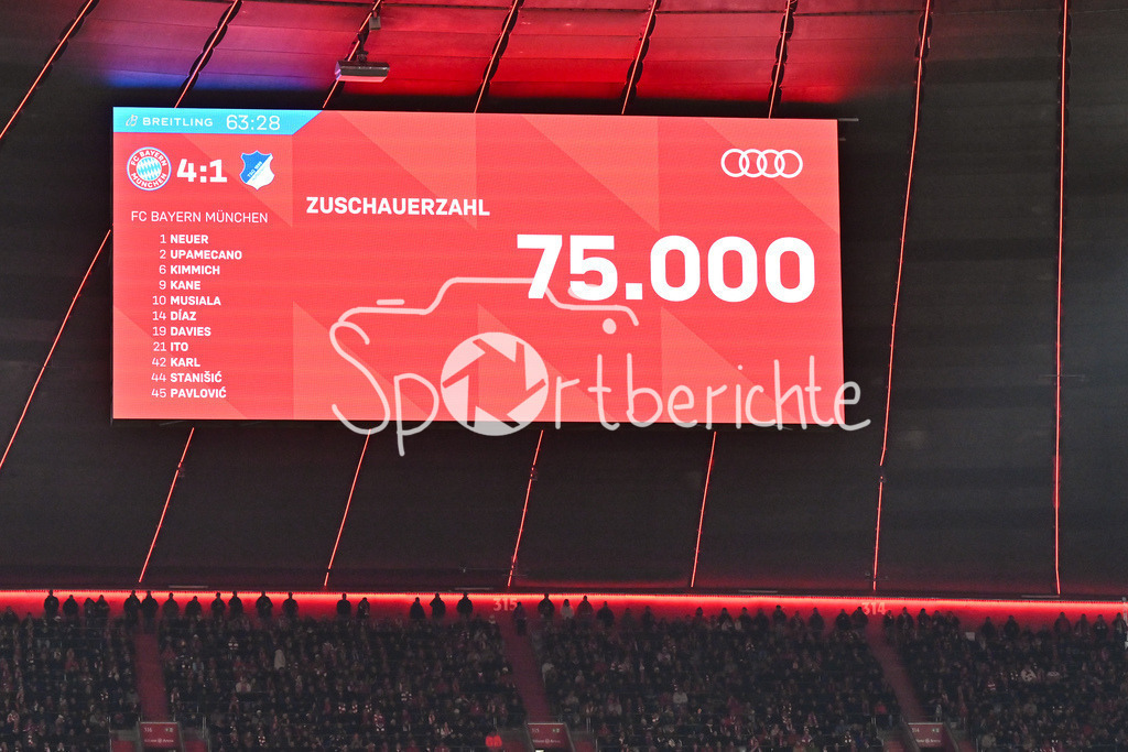 FC Bayern München - TSG 1899 Hoffenheim | MUNICH, GERMANY - 08. FEBRUARY: die Zuschauerzahl in der Münchner Arena / Ausverkauft während dem Bundesligamatch zwischen dem FC Bayern München und der TSG 1899 Hoffenheim am 21. Spieltag in der Allianz Arena / DFL REGULATIONS PROHIBIT ANY USE OF PHOTOGRAPHS AS IMAGE SEQUENCES AND/OR QUASI-VIDEO