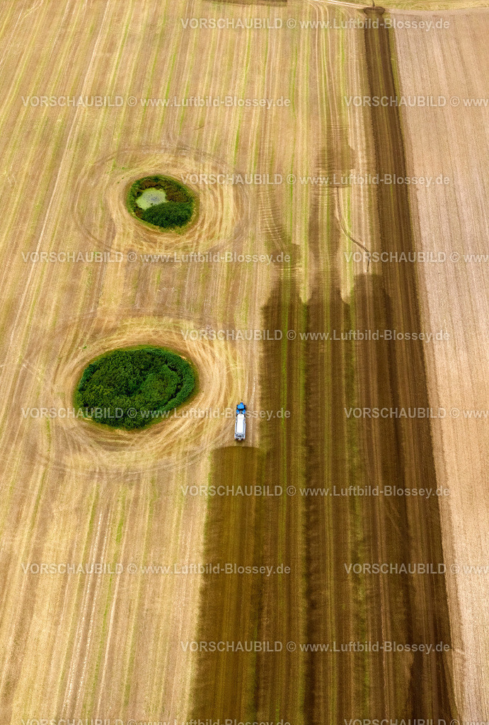Stralsund12081662 | abgeerntetes Feld mit Wald und Wieseninsel, Trecker bringt Gülle aus, Gülletrecker, Emmision,  Kramerhof, Ostsee, Mecklenburg-Vorpommern, Deutschland, Europa