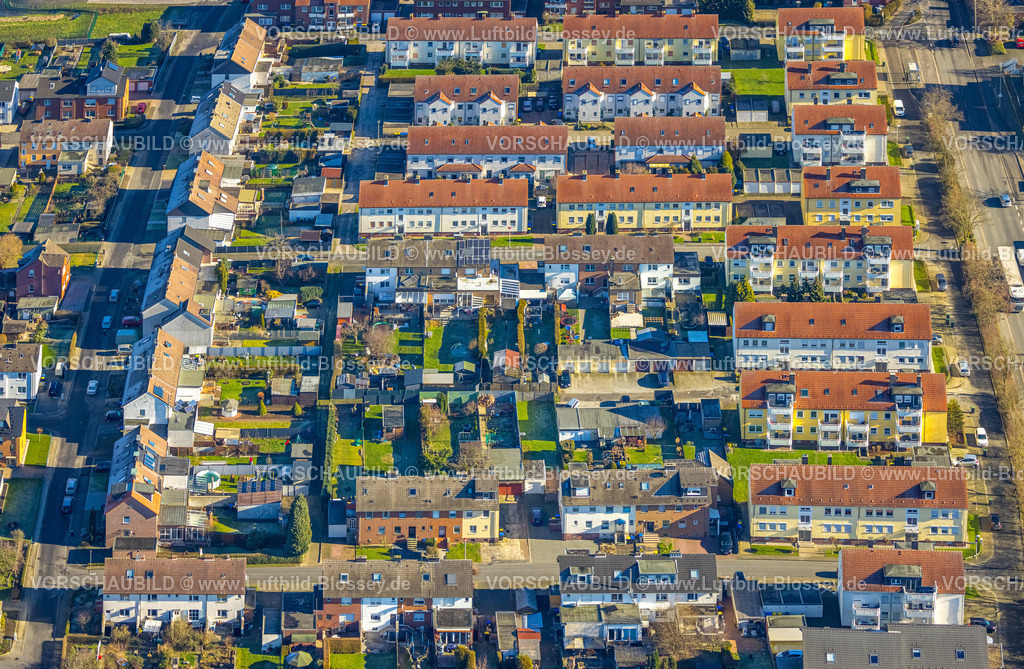 Werne230203186 | Luftbild, Mehrfamilien-Reihenhäuser Wohnanlage zwischen Breslauer Straße und Königsberger Straße, Werne, Ruhrgebiet, Nordrhein-Westfalen, Deutschland