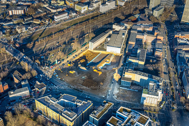 Essen230201615 | Luftbild, Baustelle neues Literatur Quartier für Büros und Wohnungen an der Sachsenstraße , Südviertel, Essen, Ruhrgebiet, Nordrhein-Westfalen, Deutschland