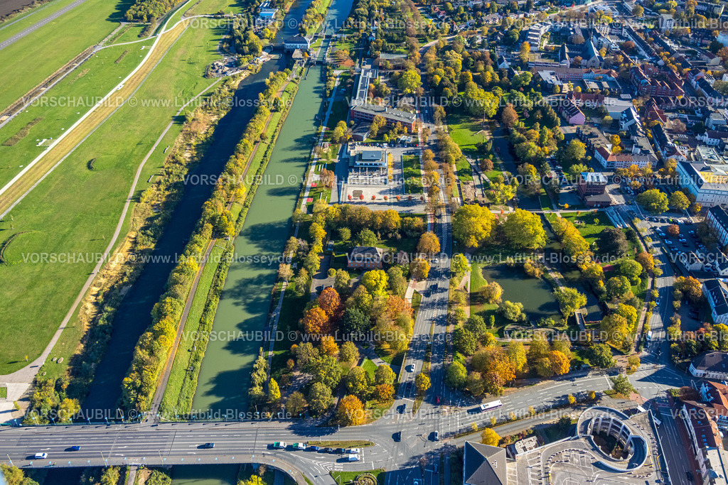 Hamm251001390 | Luftbild, Datteln-Hamm-Kanal und Fluss Lippe, Wassersportzentrum, Gymnasium Hammonense und Nordringpark, Erlebensraum, Mitte, Hamm, Ruhrgebiet, Nordrhein-Westfalen, Deutschland