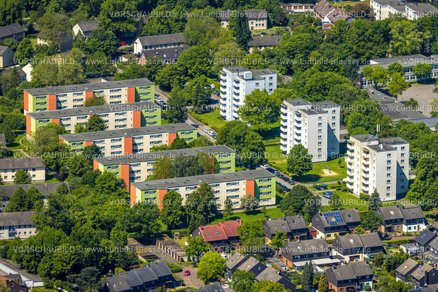 Gelsenkirchen230511625 | Luftbild, Reihenhäuser Wohnsiedlung Hagemannshof, Bismarck, Gelsenkirchen, Ruhrgebiet, Nordrhein-Westfalen, Deutschland