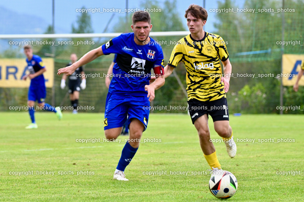 FC Faakersee vs. Union Matrei | #10 Jonathan Panzl Matrei, #7 Felix Michael Bachlechner FC Faakersee, FC Faakersee vs. Union Matrei, FC Faakersee vs. Union Matrei am 18.08.2024 in Finkenstein (Sportplatz Faakersee), Austria, (Photo by Bernd Stefan)