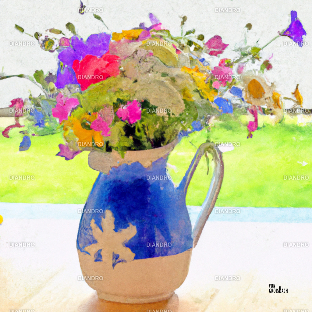 Bauernvase mit Wiesenblumen Aquarell | DIANDRO