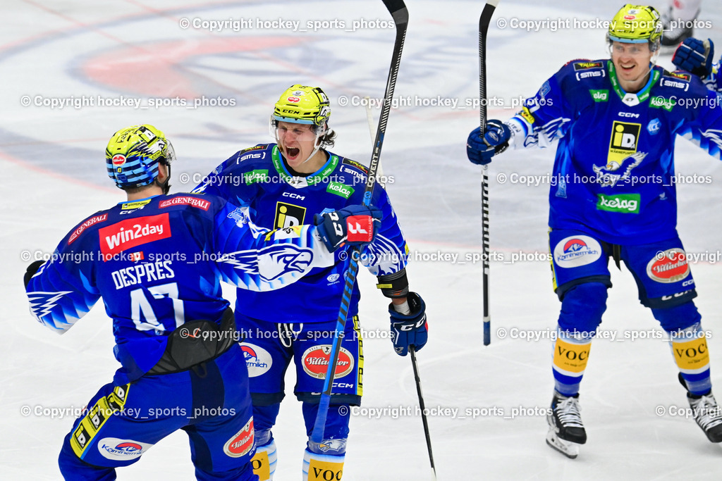 EC IDM Wärmepumpen VSV vs. EC KAC 12.3.2023 | #17 Kulda Arturs, #81 Richter Marco, Jubel EC VSV Mannschaft, #47 Despres Simon