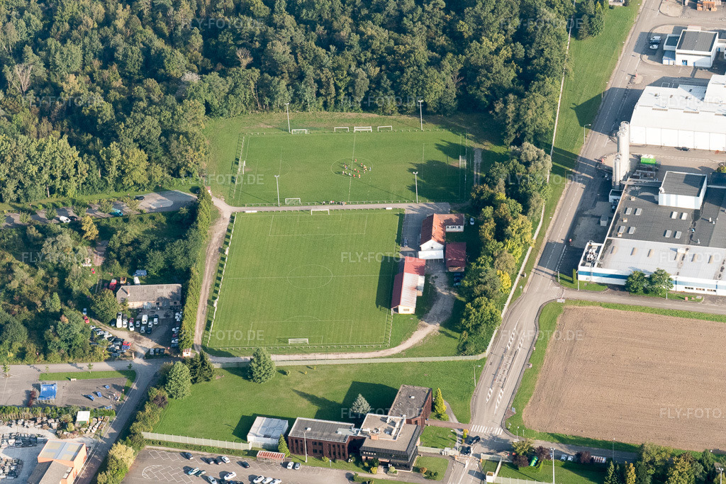 Luftbild: Ortsansicht in Drusenheim im Bundesland Bas-Rhin in Frankreich. Foto: P1000956.jpg vom 15.09.2014 durch Werner Riehm/FLY-FOTO.de