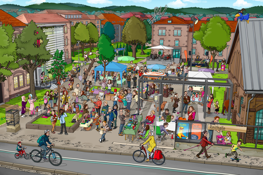 Offenburg-Wimmelbild-Kulturforum-Flohmarkt-schanz-partner | Schanz & Partner - Realisiert mit Pictrs.com