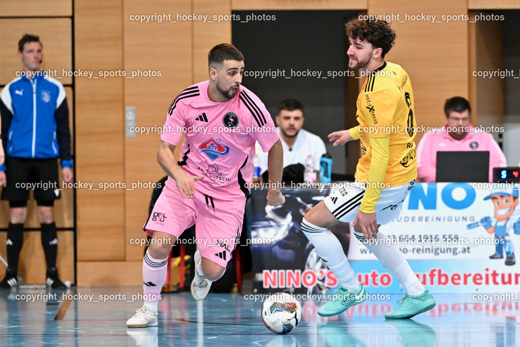 Carinthia Flamengo Futsal Club vs. FC Ljuti Krajisnici | #44 Beldin Duric Carinthia Flamengo, #8 Saldin Pezic FC Ljuti Krajisnici, Carinthia Flamengo Futsal Club vs. FC Ljuti Krajisnici, Carinthia Flamengo Futsal Club vs. FC Ljuti Krajisnici am 05.01.2025 in Klagenfurt (Ballspielhalle Viktring), Austria, (Photo by Bernd Stefan)