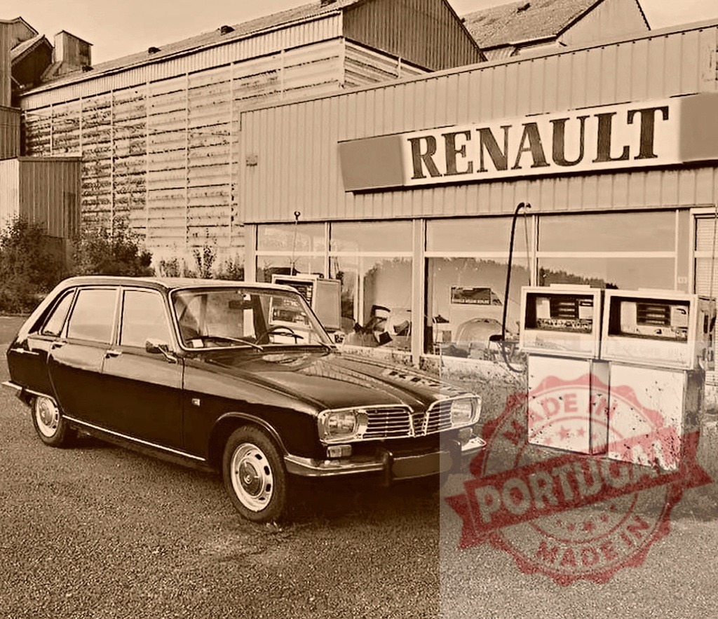 Renault 16 vintage car parked abandoned gas station | Renault 16 parked near old gas pumps at a vintage service station - Realisiert mit Pictrs.com