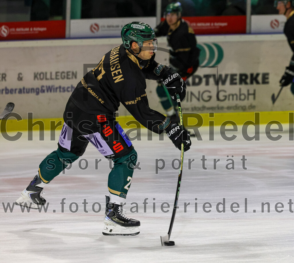 2025-12-28_007_TSV_Erding_gegen_onesto_Tigers_Bayreuth | Erding, Deutschland, 28.12.2025:Eishockey, Oberliga Süd 2025 / 2026, 31. Spieltag, TSV Erding gegen onesto Tigers Bayreuth, Endergebnis: 6:5 n.V.Mark Waldhausen (Erding Gladiators, #27)Foto: Christian Riedel / fotografie-riedel.net