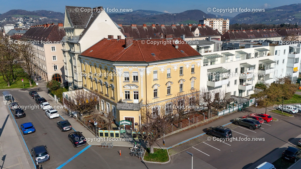 Gasthaus Lindbauer_ 20.03.2024-10 | 20.03.2024, Linz, AUT, Urfahr, im Bild Gasthaus Lindbauer, Gebaeude, Drohne