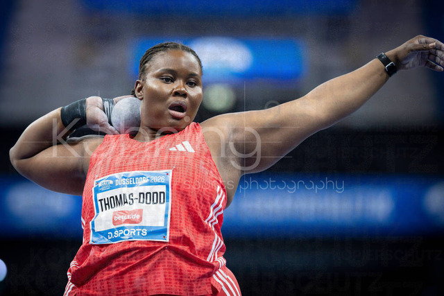 ISTAF Indoor; Duesseldorf, 24.01.2026 | DUESSELDORF, GERMANY - JANUARY 24:  Danniel Thomas-Dodd (JAM) during the shot put competition of the ISTAF Indoor Dusseldorf at PSD Bank Dome on January 24, 2026 in Duesseldorf, Germany. 