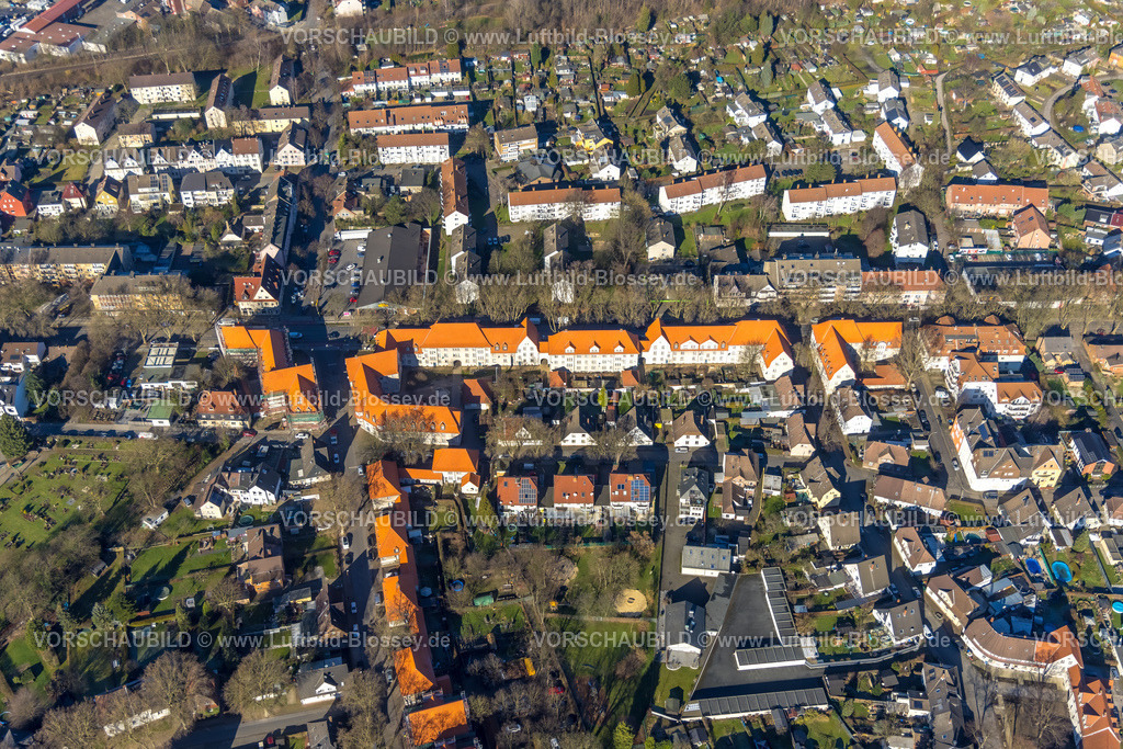 Luenen230204052 | Luftbild, Victoria-Siedlung Barbarastraße und Knappenweg mit roten Dächern, Lünen, Ruhrgebiet, Nordrhein-Westfalen, Deutschland