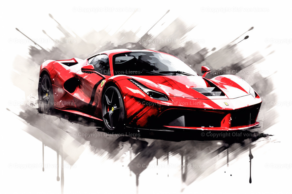 Artwork Ferrari | roter Ferrari auf weißem Hintergrund Art