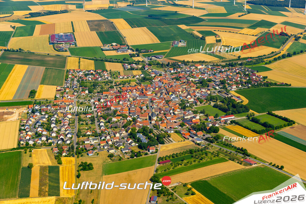Das Luftbild zeigt : Eßleben Werneck - Die Luftaufnahme wurde 2023 vom UL-Flugzeug aus erstellt ( keine Drohne ) - Hochauflösende Luftaufnahme - Für grossformatige Ausdrucke geeignet. Die Geschenkidee !Mit Lizenz und Bildrechte bestellbar