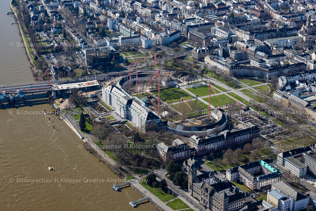 Luftbilder Koblenz-0040 | Baustelle zum Umbau und zur Modernisierung und Sanierung eines Gebäudekomplexes " Kurfürstliches Schloss Koblenz " in Koblenz im Bundesland Rheinland-Pfalz, Deutschland. - Realized with Pictrs.com