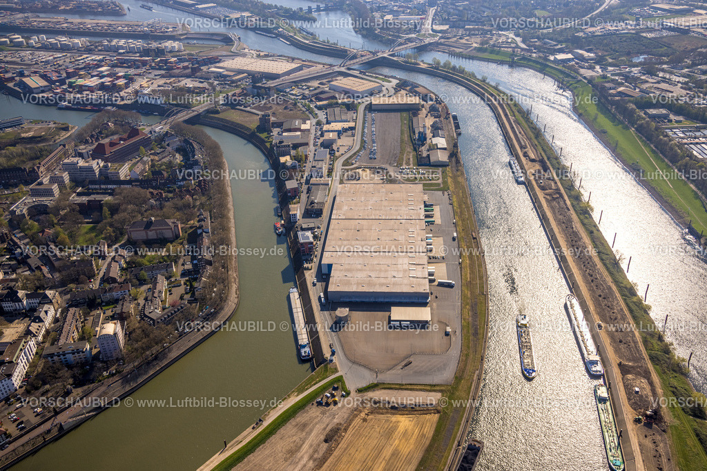 Duisburg250402197DuisPort | Luftbild, Mercatorinsel und Vinckekanal, Hafenkanal und Fluss Ruhr, Ruhrort, Duisburg, Ruhrgebiet, Nordrhein-Westfalen, Deutschland